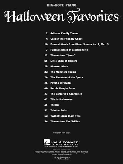 Halloween Favorites Big Note Piano Songbook | 17 Spooky and Haunting Music Themes for Beginners and Advanced Players | Easy Piano Sheet Music for Halloween Party