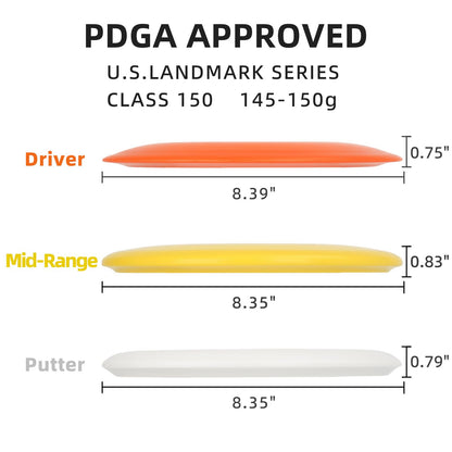 HIAARO Disc Golf Starter Discs Set | U.S. Landmark Series | 150 Class, 145-150g | PDGA Approved | Include 2*Driver 2*Mid-Range 2*Putter 1*Mini Marker 🍁 All In One Marketplace Canada