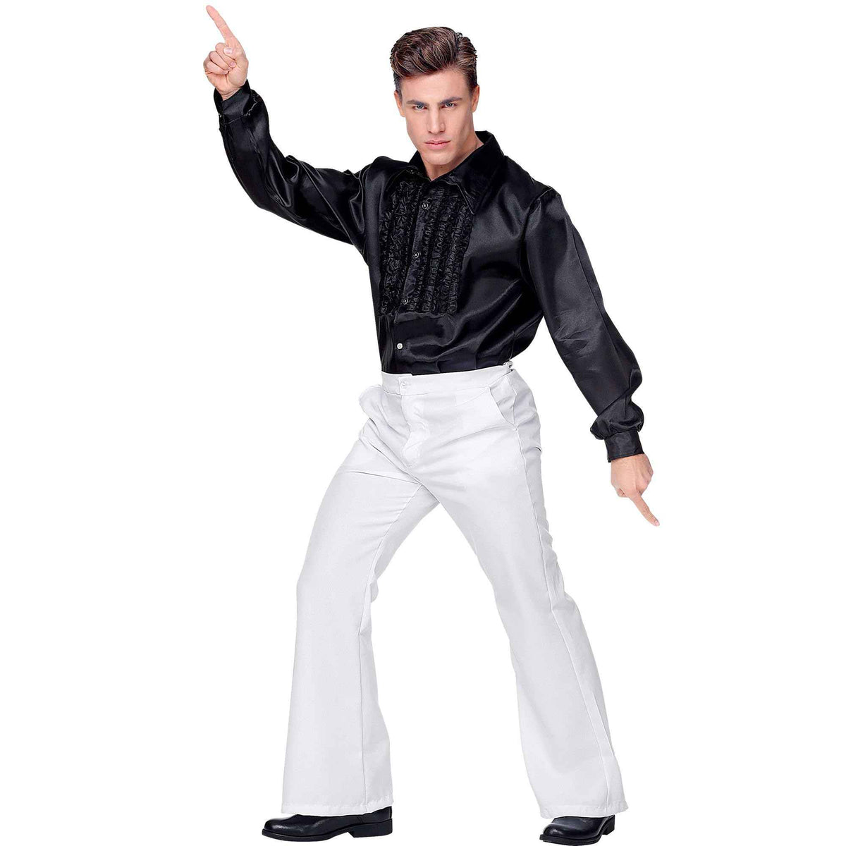 Widmann 70s Groovy Style Retro Flared Trousers Fancy Dress, Adult Unisex, Wide-Leg Disco Cut Comfortable Fabric, Suitable for Halloween, Carnival and Themed Events and Celebrations - White - L/XL