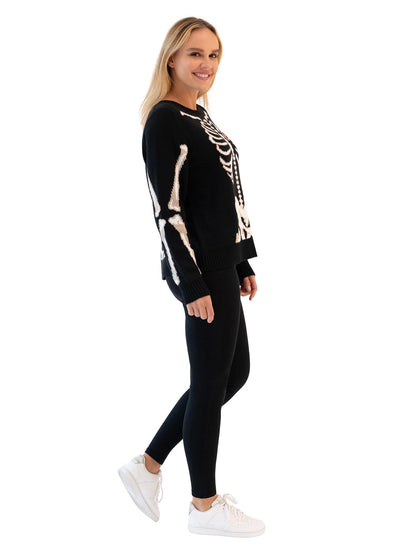 Blizzard Bay Women's Halloween Crew Neck, Long Sleeve, Sweater, Black Skeleton, Medium