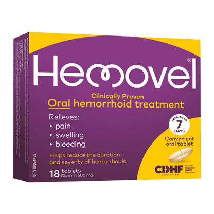 Hemovel Hemorrhoidal Oral Treatment - Clinically Proven, effective and convenient way to treat internal and external hemorrhoids and relieve pain, swelling and bleeding - 18 Tablets 🍁 All In One Marketplace Canada