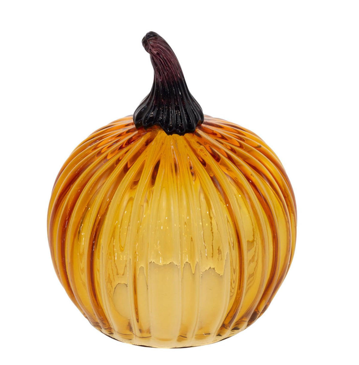 Boston International Hand Blown Glass Pumpkin Tabletop Mantel Shelf Fall Autumn Thanksgiving Halloween Decorations for Home, Medium, Amber Orange