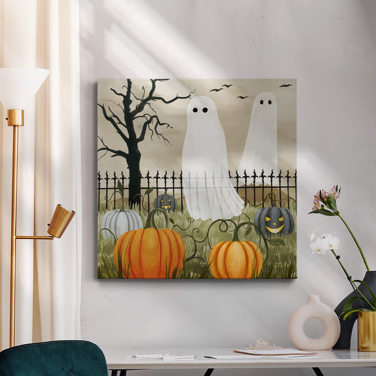 Renditions Gallery Modern Canvas Wall Art Pictures for Office Decorations Halloween Hunted Pumpkin Patch Premium Wall Hanging Wooden Artwork for Livingroom Kitchen Paintings - 10"X10" LT508