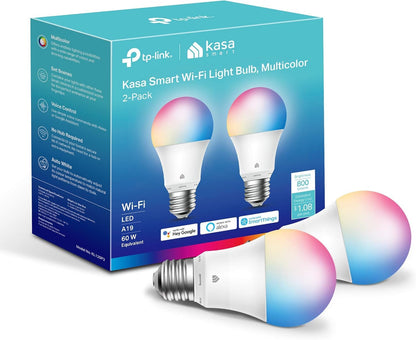 Kasa Smart Light Bulbs, Full Colour Changing Dimmable Smart WiFi Bulbs Compatible with Alexa and Google Home, A19, 9W 800 Lumens,2.4Ghz only, No Hub Required, 2-Pack (KL125P2), Multicolour 🍁 All In One Marketplace Canada