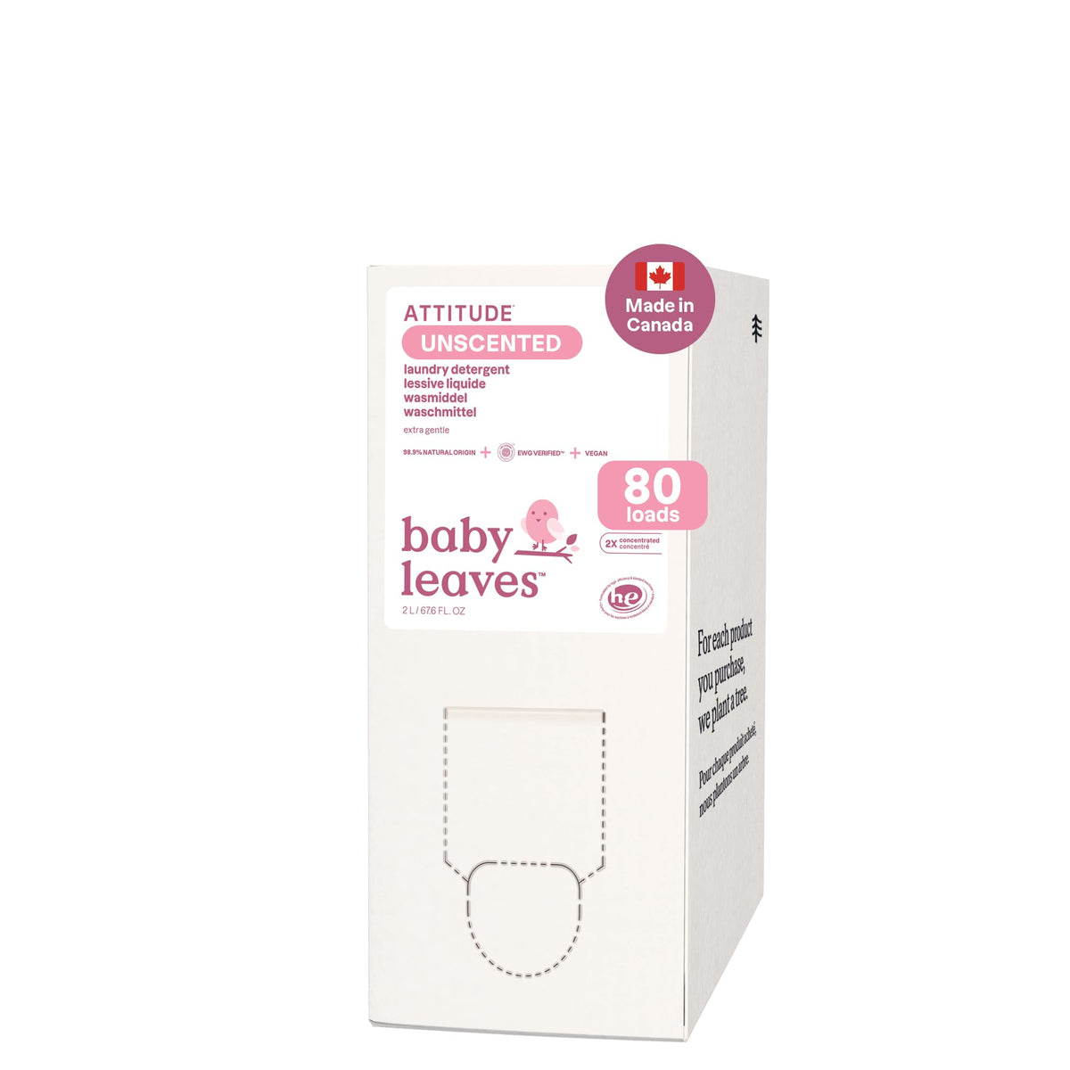 ATTITUDE Baby Laundry Detergent Refill, Unscented HE Compatible Liquid, Extra Gentle, Concentrated, EWG Verified, Dermatologist Tested, Vegan, 80 Loads, 2 Liters 🍁 All In One Marketplace Canada
