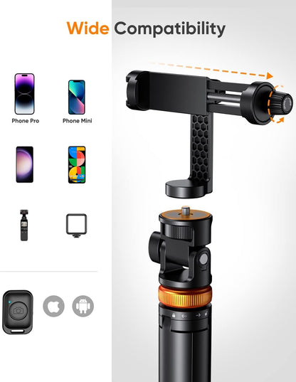 EUCOS 62" Phone Tripod, Tripod for iPhone & Selfie Stick with Remote, Extendable Cell Phone Stand & Travel Tripod, Solidest Tripod for Phone Compatible with iPhone/Android 🍁 All In One Marketplace Canada