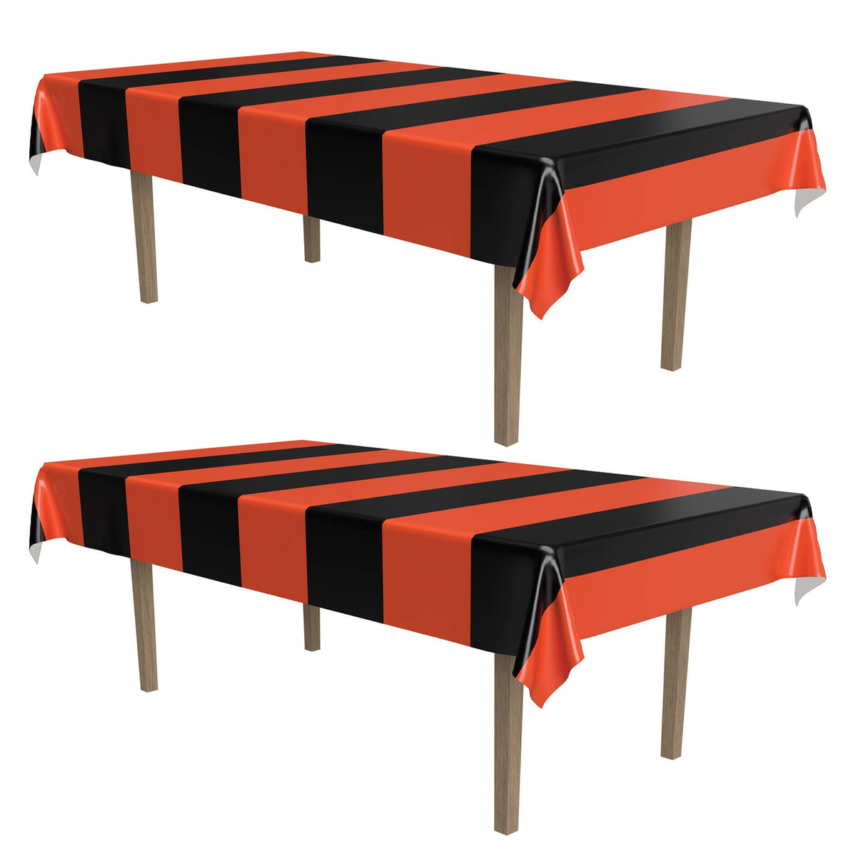 Beistle Orange & Black Stripes Tablecovers, 54” x 108”, Plastic Table Cloth, Rectangular Tablecloth, Holiday Tablecloth, Halloween Plastic Tablecloth, Halloween Decorations, Orange/Black, 2 Pieces