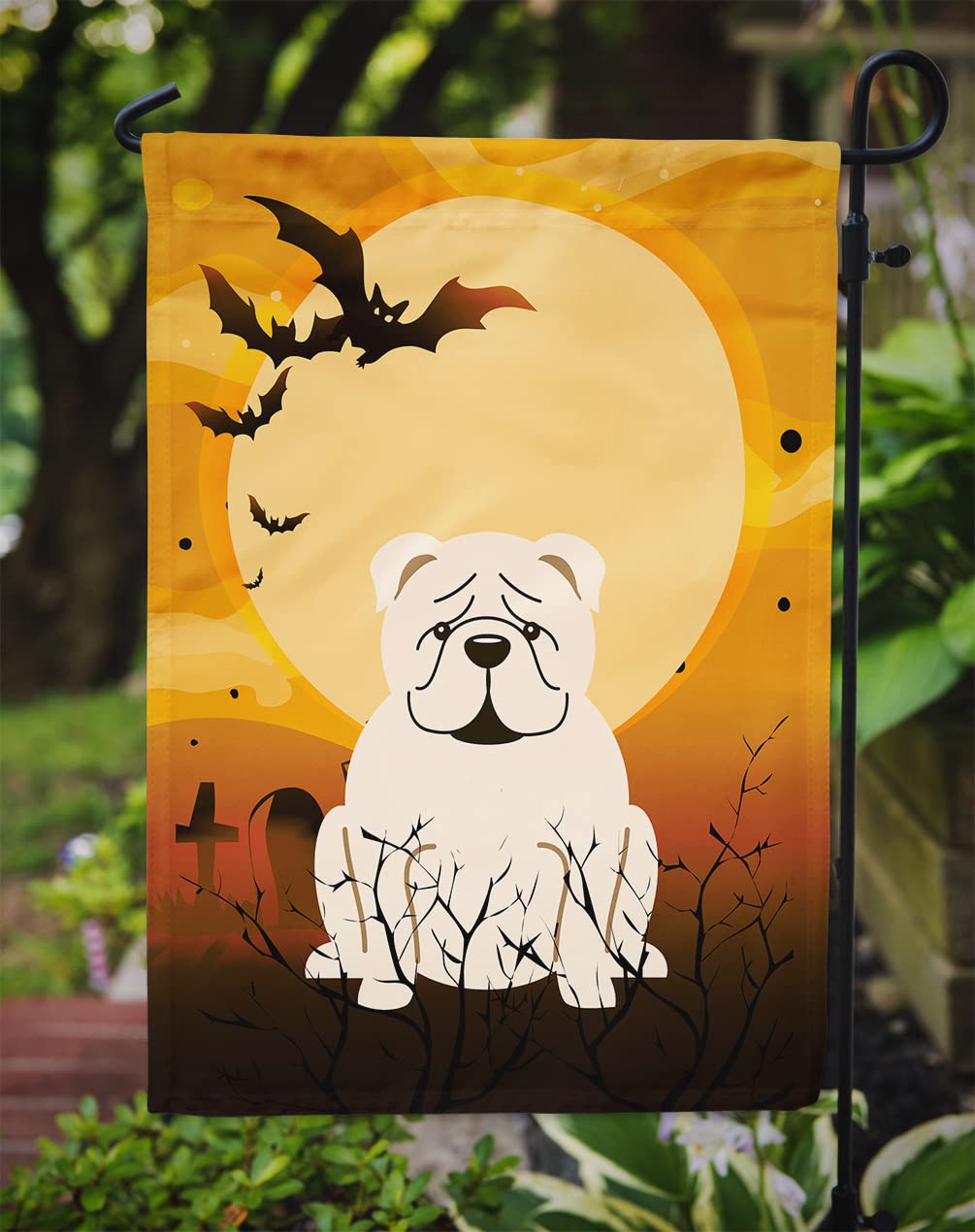 Caroline's Treasures BB4389GF Halloween English Bulldog White Flag Garden Size, Small, Multicolor