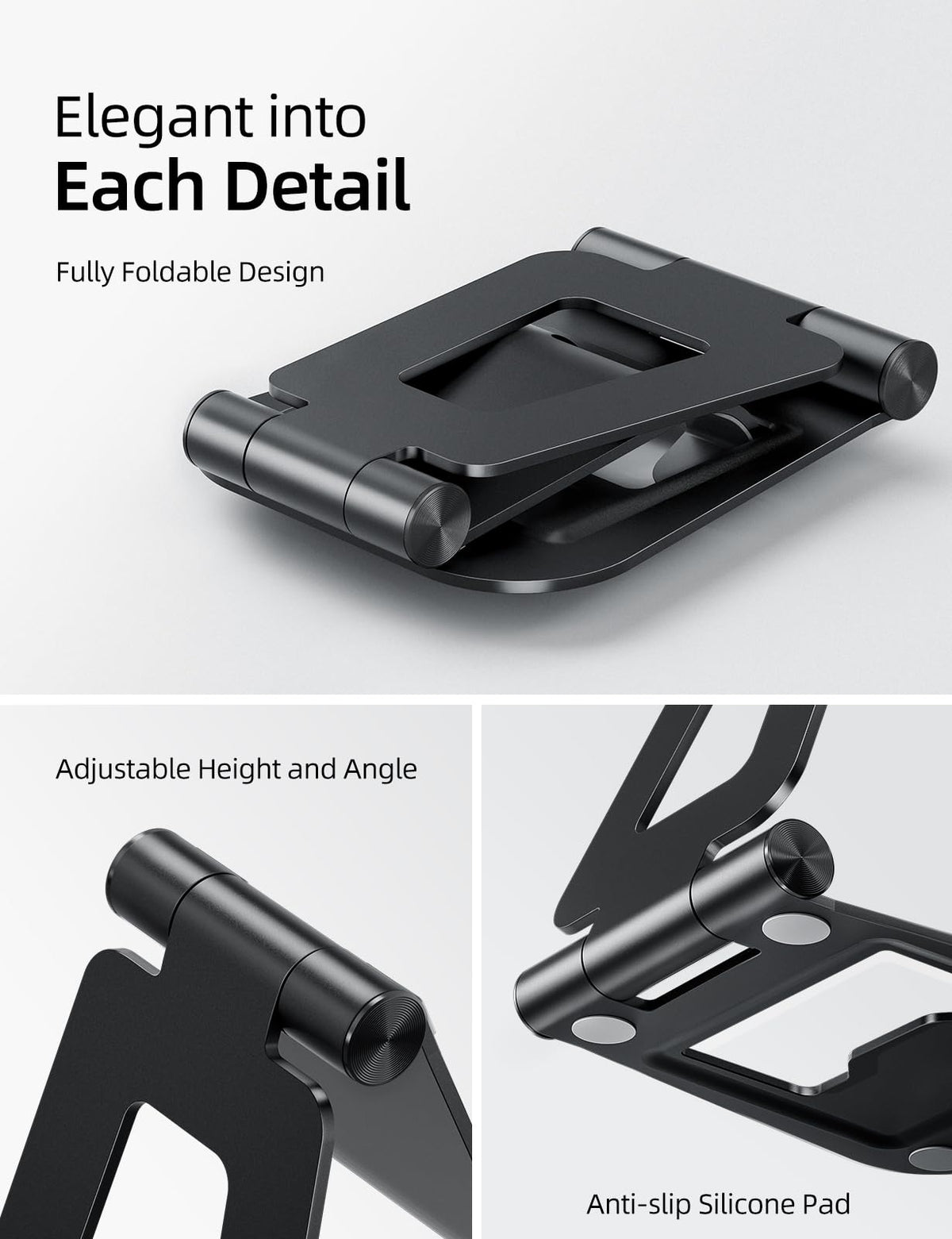 Nulaxy Aluminum Dual Foldable iPad Stand, Fully Adjustable Desktop Tablet Holder, iPad Accessories Office Compatible with 4-11" Mobile Devices Kindle, iPad Pro/Air/Mini, iPhone Pro/Max/Plus, Black 🍁 All In One Marketplace Canada