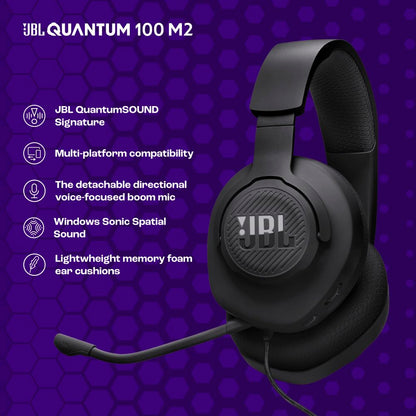 JBL Quantum 100M2 - Wired Over-Ear Gaming Headset with omnidirectional, Detachable mic with Mute Option and Fabric-Covered Memory Foam Ear Cushions, Compatible with All Platforms (Black) 🍁 All In One Marketplace Canada