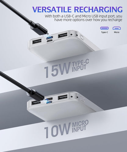 Portable-Charger-Power-Bank - 2 Pack 15000mAh Dual USB Power Bank Output 5V3.1A Fast Charger Portable Charger Compatible with Smartphones and All USB Devices (Deep Black and White) 🍁 All In One Marketplace Canada