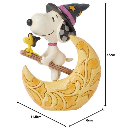 Enesco Peanuts by Jim Shore Halloween Snoopy and Woodstock Witches on Moon Figurine, 5.91 Inch, Multicolor