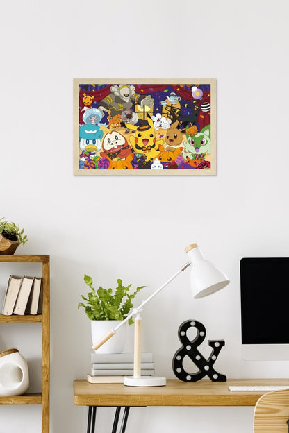 Pokémon: Halloween Party- Group Wall Poster, 22.4L" x 14.7W", Blonde Framed Version