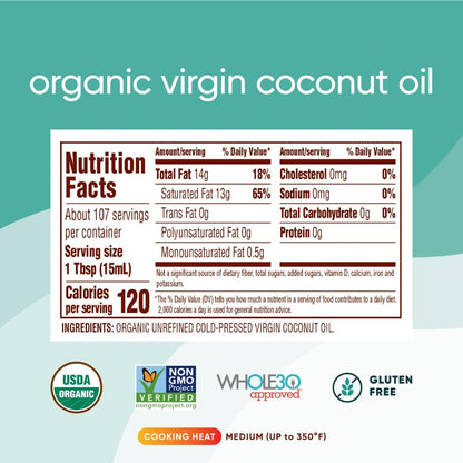 Nutiva Organic Cold-Pressed Virgin Coconut Oil, 1.6 L | Organic, Non-GMO, Fair Trade | Vegan, Keto, Paleo | Fresh Coconut Flavor and Aroma for Cooking & Healthy Skin and Hair 🍁 All In One Marketplace Canada