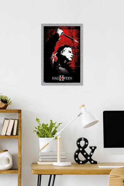 Halloween II - Red Wall Poster, 22.4L" x 14.7W", Gray Framed Version