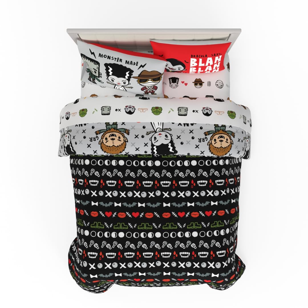 Universal Little Monsters Halloween Full Bed Set – Super Soft & Cozy 5 Piece Reversible Comforter and Sheet Set Featuring Snoopy & Charlie Brown, (Officially Licensed Product) by Franco