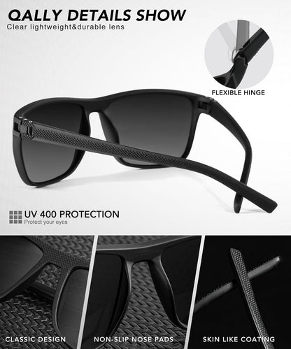 QALLY Polarized Sunglasses Men Lightweight Square Mens Sun Glasses for Driving Sports with UV400 Protection, Black/Dark Green/Tawny 🍁 All In One Marketplace Canada