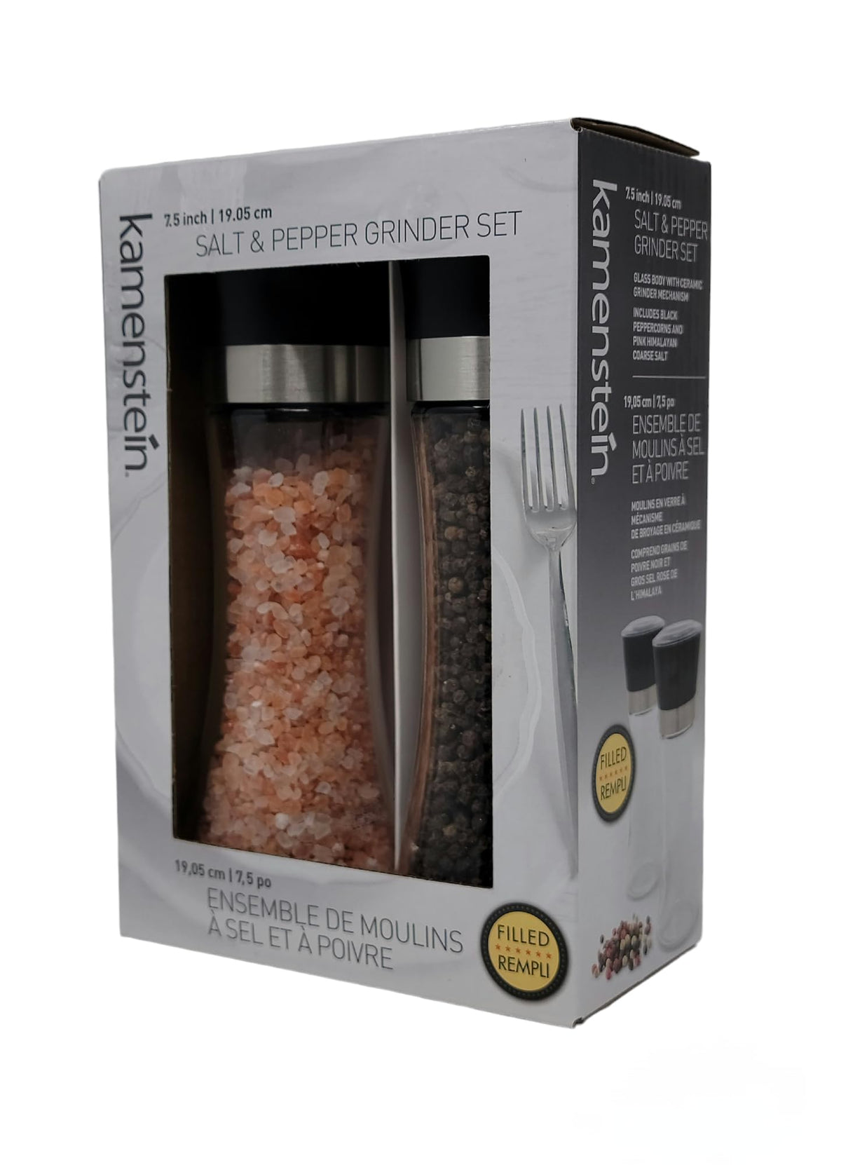 Kamensteín - Salt & Pepper Grinder Set, Includes Black Peppercorns and Pink Himalayan Salt (7.5inch) 🍁 All In One Marketplace Canada