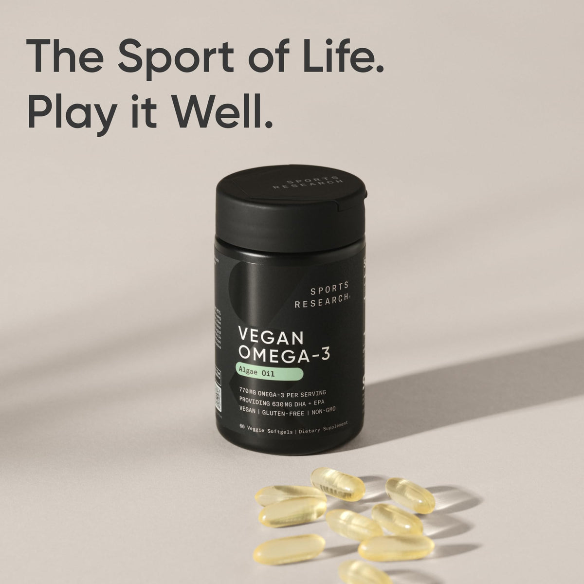Sports Research Vegan Omega-3 Fish Oil Alternative from Algae Oil - Highest Levels of DHA & EPA Fatty Acids | Non-GMO Verified & Vegan Certified - 60 Veggie Softgels (Carrageenan Free) 🍁 All In One Marketplace Canada
