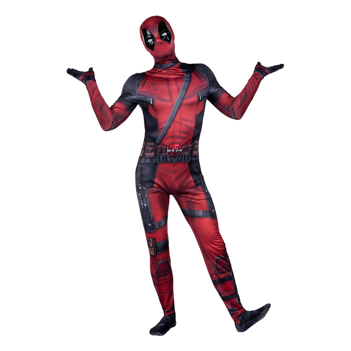 MARVEL Deadpool Official Adult Deluxe Zentai Halloween Costume - Stretch Spandex with Wrist Slits (XS)