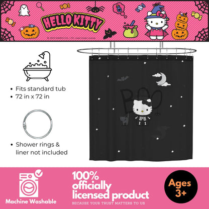 Sanrio Hello Kitty Skeleton Halloween 13-Piece Shower Curtain Set, 72 x 72 Inch Fabric Curtain with Hooks, Bathroom Decor, Machine Washable, (100% Officially Licensed Product) by Franco Collectibles