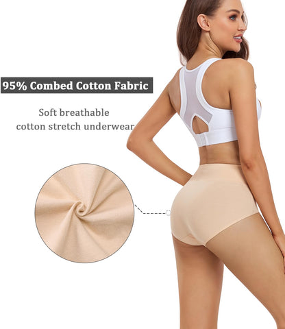 wirarpa Women's High Waisted Cotton Briefs Ladies Underwear Comfortable Panties 5 Pack Beige Medium 🍁 All In One Marketplace Canada