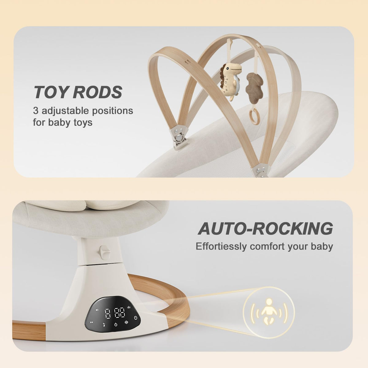 Baby Swings for Infants, Monamii Baby Swing, Bluetooth Infant Swing with Music Speaker, 5 Speeds and Remote Control, Electric Swing for Baby, Portable Baby Swing, Indoor & Outdoor Use (Light Beige) 🍁 All In One Marketplace Canada