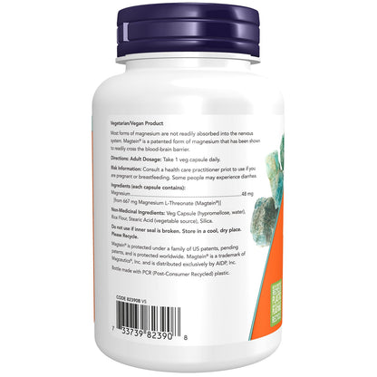 NOW Supplements, Magtein with patented form of Magnesium L-Threonate, Cognitive Support, 90 Veg Capsules 🍁 All In One Marketplace Canada