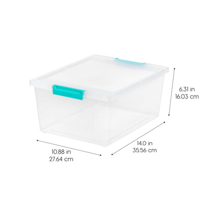 IRIS USA 11.4 L (12 US Qt) Large Deep Clip Box, 4 Pack, Clear Plastic Storage Container Bins with Latching Lids, Organizer for Home, Office and Classroom, Stackable Nestable, Seafoam Blue Buckles 🍁 All In One Marketplace Canada