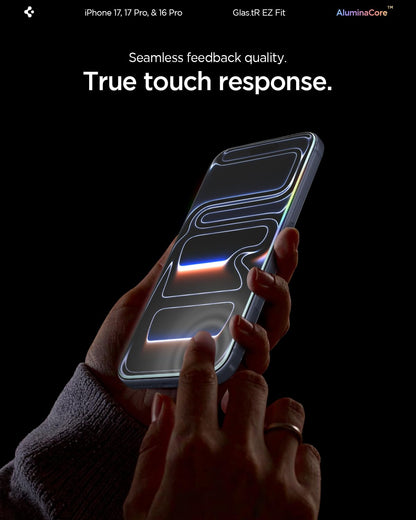 Spigen AluminaCore Tempered Glass Screen Protector [Glas.tR EZ Fit] designed for iPhone 17 Pro | iPhone 17 | iPhone 16 Pro [2 Pack] 9H+ Hardness, Aluminum-Enhanced Durability 🍁 All In One Marketplace Canada