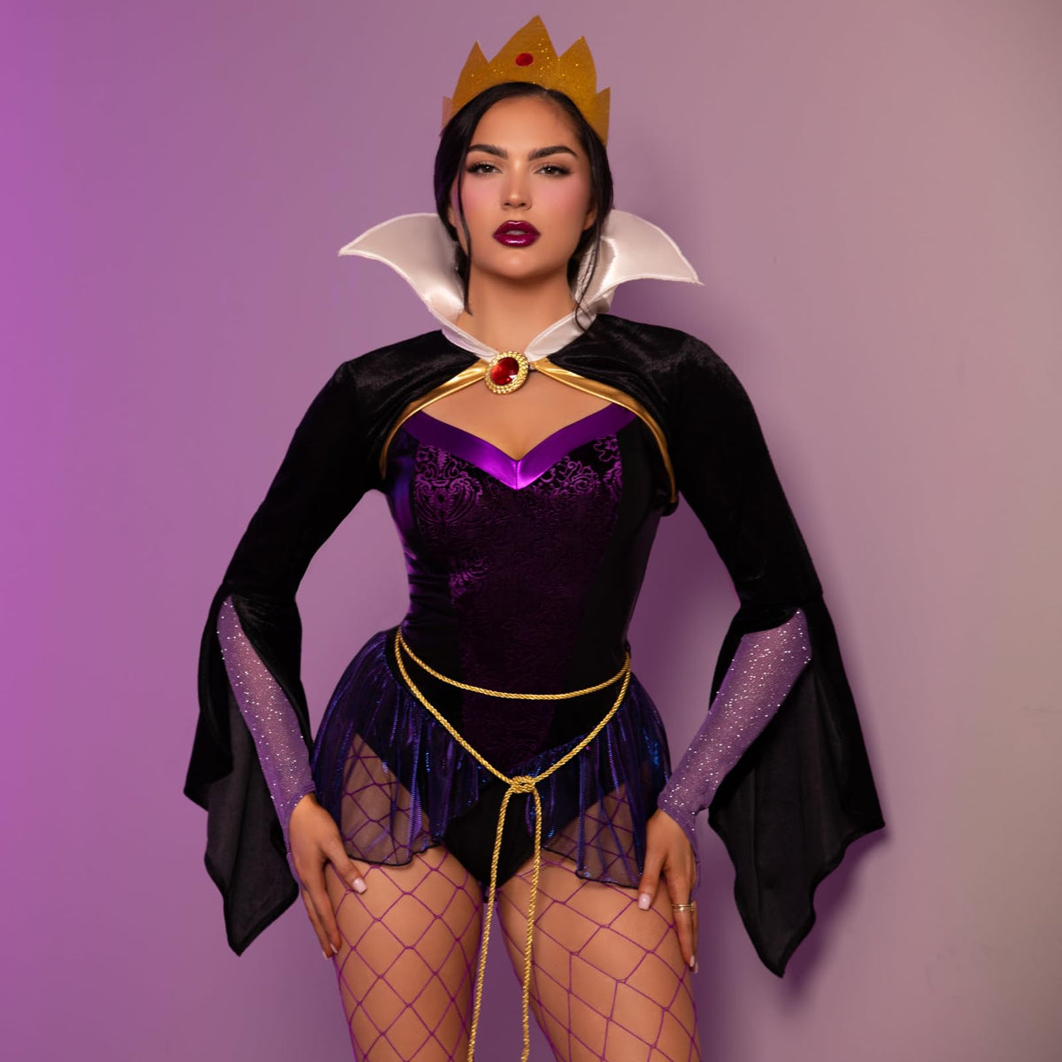 Leg Avenue Womens 4 Pc Poison Apple Queen Halloween Costume for Women, Black/Purple, Large
