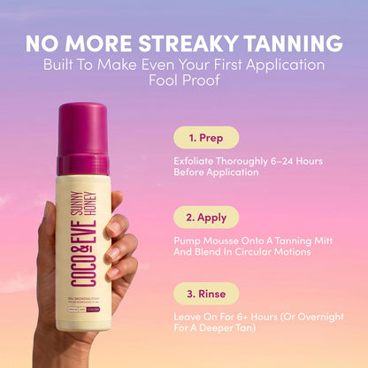 Coco & Eve Self Tanner Mousse - All Natural Sunless Tanning Mousse | Instant Self Tanning Lotion with Bali Bronzer | Sunny Honey Bali Bronzing Kit (Dark) 🍁 All In One Marketplace Canada