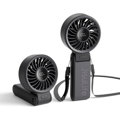 JISULIFE Handheld Fan Life7 – Ultimate Flexibility: High-Power Motor, LED Display, 5000mAh Rechargeable, 5-Speed, Foldable Design, 3-IN-1 Portable Hand/Desk/Neck Fan for Travel, Gift for Women (Black) 🍁 All In One Marketplace Canada