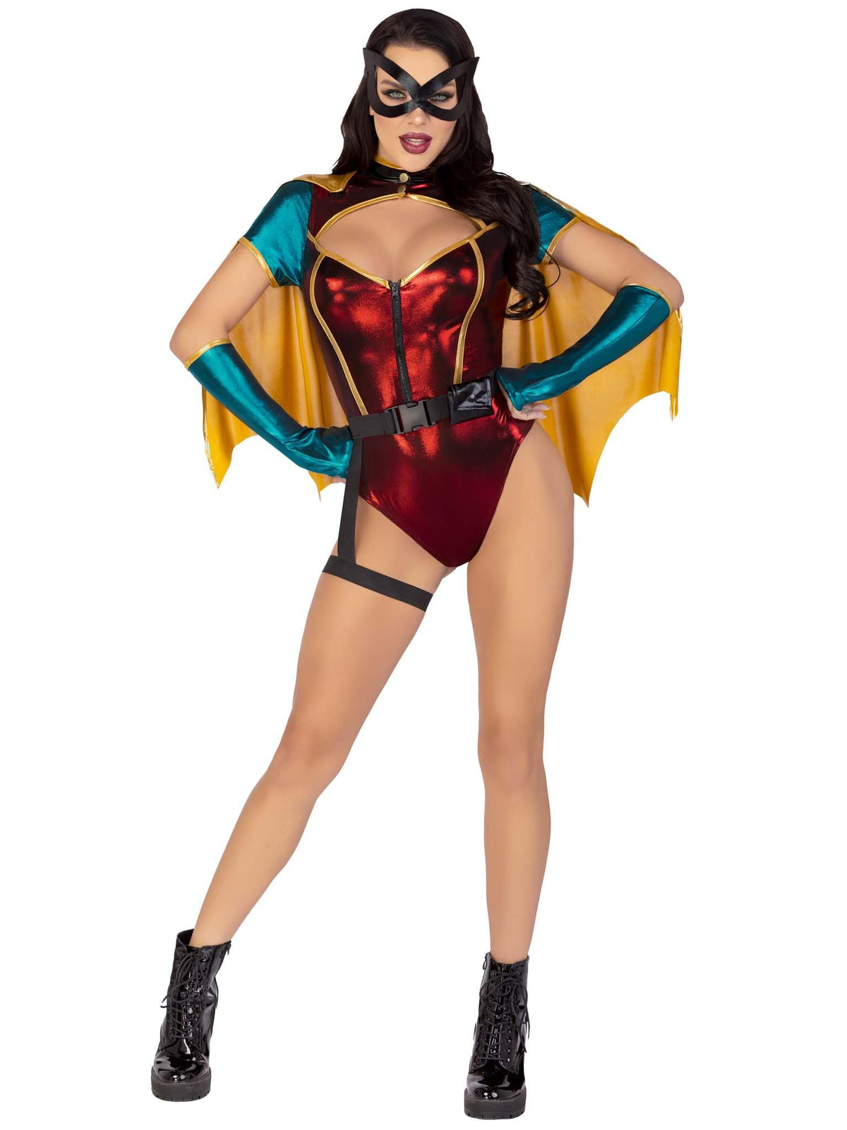 Leg Avenue Women’s 5 PC Sultry Sidekick Halloween Costume with Cape and Gloves, SMALL