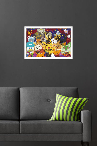Pokémon: Halloween Party- Group Wall Poster, 22.4L" x 14.7W", White Framed Version