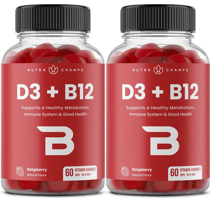Vitamin D3 1000 IU + B12 1000mcg Per Serving | Chewable Vitamins B & D Gummies for Adults, Kids, Women & Men | Enhanced With Folate for Energy & Immunity | 120 Gummies 🍁 All In One Marketplace Canada