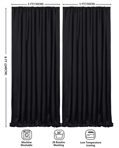 Black Backdrop Curtains 2 Panels 5ft x 8ft Polyester Photo Backdrop Drapes for Wedding Party Halloween Decorations