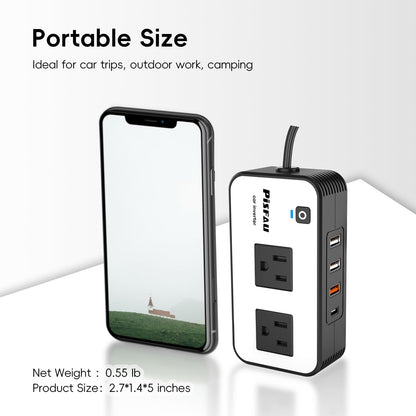 PiSFAU 200W Car Power Inverter, DC 12V to 110V AC Car Plug Adapter Outlet with 4 USB Fast Charging Port, Car Charger Cigarette Lighter Adapter for Laptop 🍁 All In One Marketplace Canada
