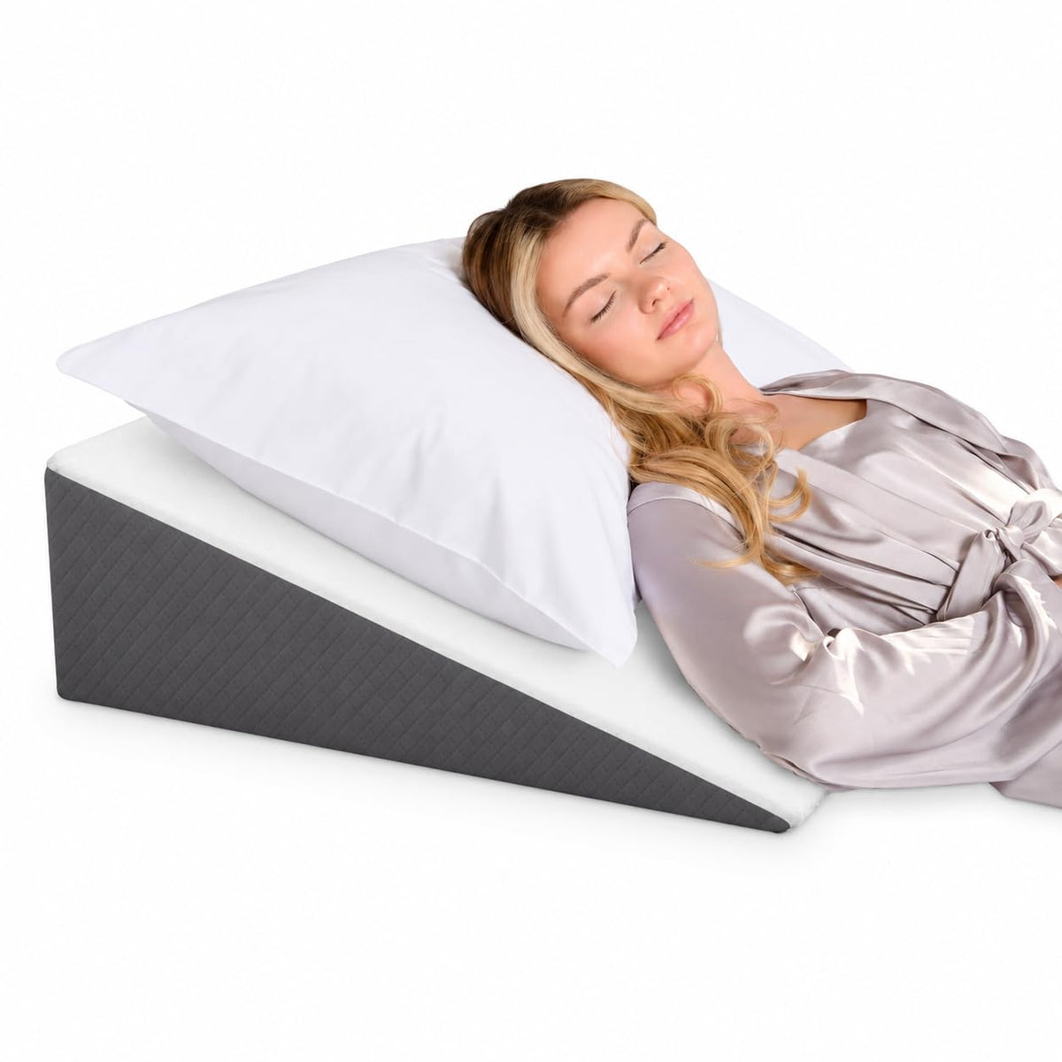 Kӧlbs Bed Wedge Pillow with Memory Foam Top Chic Jacquard Grey and White Cover (7.5" Height) 🍁 All In One Marketplace Canada