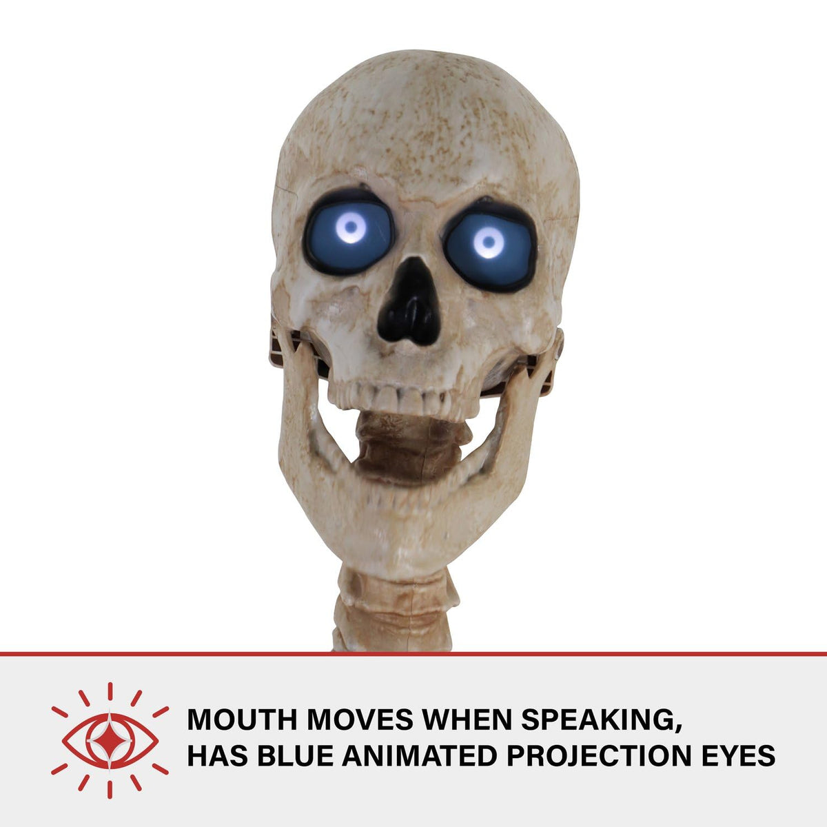 Haunted Hill Farm 8-Ft. Tall Bones McNeely The Towering Skeleton by SVI, Plug-in Motion-Activated Talking Scare Prop Animatronic for Indoor or Covered Outdoor Creepy Halloween Decoration