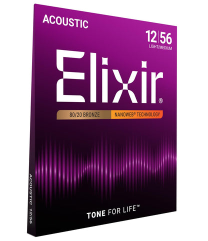 Elixir 11002 80/20 Bronze Nanoweb Coating Acoustic Guitar Strings - Light-Medium 12-56 🍁 All In One Marketplace Canada