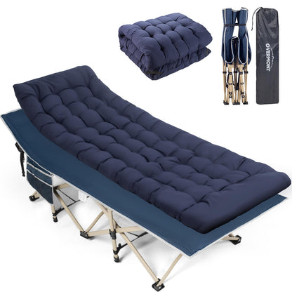 Overmont Camping Cot with Cushion - 28” Extra Wide Folding Cots for Adults Load 550 LBS with Carry Bag - Double Layer 2400D Oxford Sleeping Bed for Outdoor Travel Home Office Nap 🍁 All In One Marketplace Canada