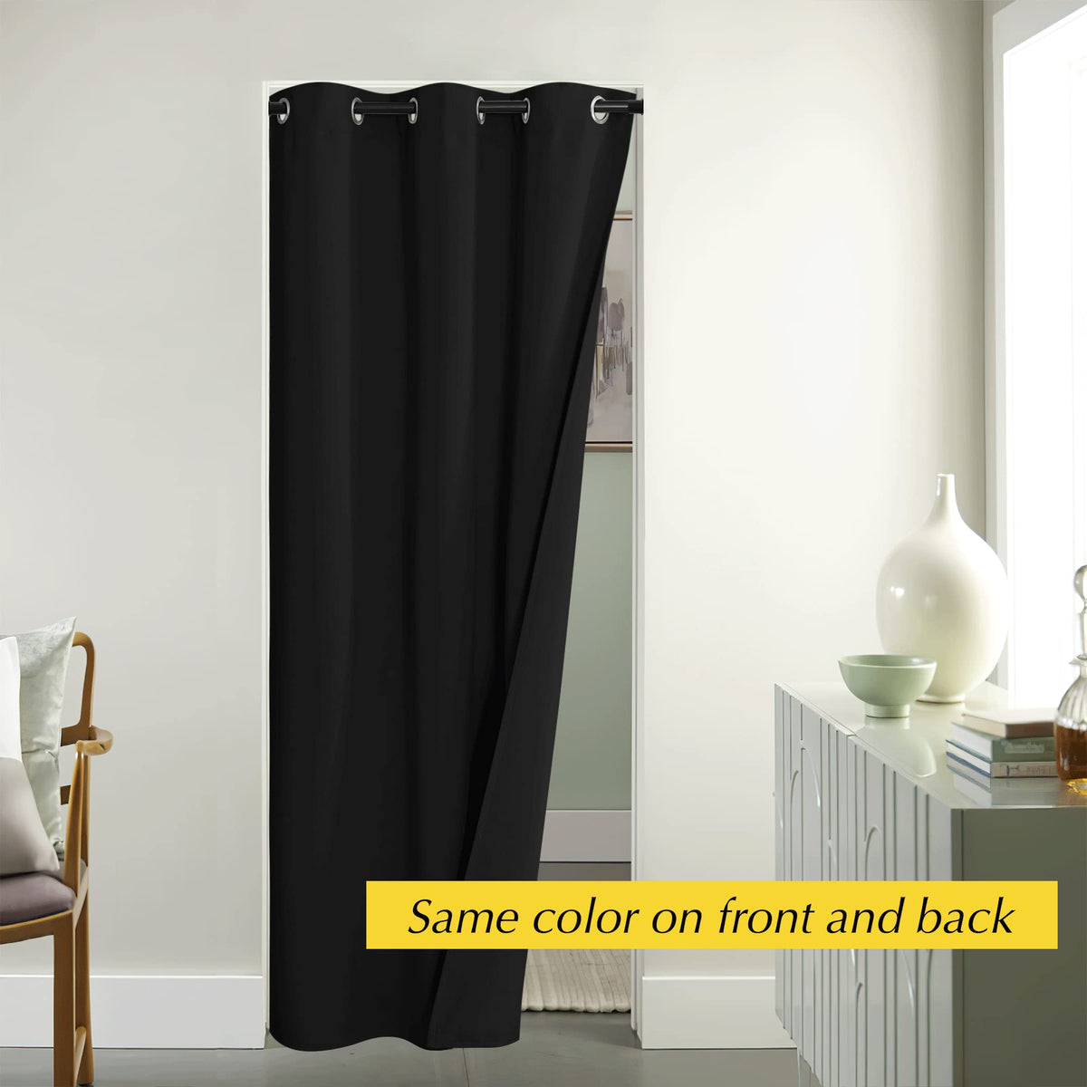 NICETOWN Black Doorway Curtains 84 Inch Length, Thermal Insulated Grommet Closet Door Curtain Room Divider Temporary Halloween Window Treatment for Bedroom, 1 Panel, 42 Inch Wide
