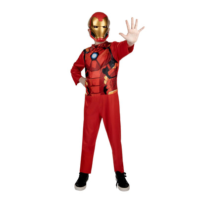Marvel Iron Man Official Youth Halloween Costume - Premium Quality Fabric Jumpsuit with Printed Design and Plastic Mask - Size Small Red