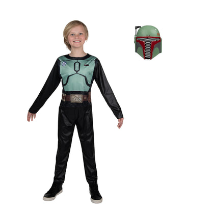 Star Wars Boba Fett Official Youth Halloween Costume - Printed Jumpsuit with Plastic Mask (L) Black