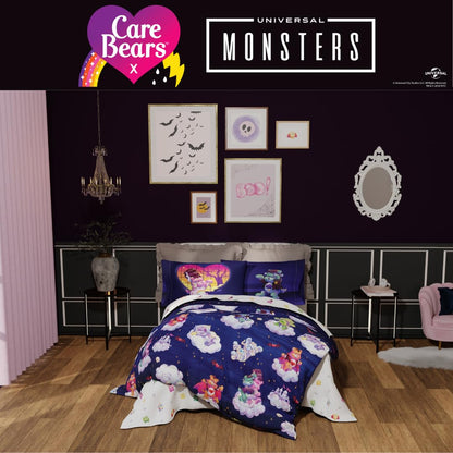 Franco Care Bears x Universal Monsters Halloween Bedding 5 Piece Super Soft Cozy Reversible Comforter and Sheet Set with Sham, Twin, (Officially Licensed Product)