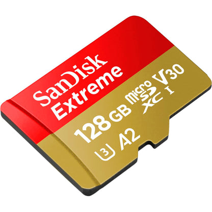SANDISK 128GB Extreme microSD UHS-I Card - Up to 245MB/s Read Speed and 120MB/s Write Speed, 5.3K Video, 4K UHD Video, high-Performance for Action cams, Drones, Android Devices - SDSQXH9-128G-GZ6MA