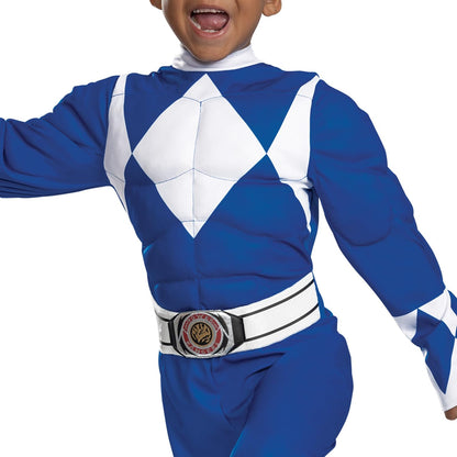 Blue Ranger Toddler Muscle Costume, Official Power Rangers Halloween Costume, Toddlers Size (2T)