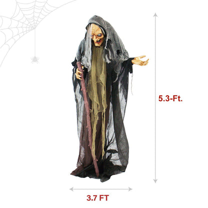 Haunted Hill Farm Life-Size Scary Poseable Talking Witch, Halloween Animatronic with Touch Activated Lights and Sound, Battery Operated Indoor or Covered Outdoor Halloween Decorations, Halloween Prop