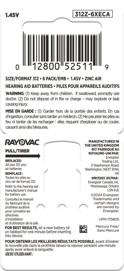 RAYOVAC® Extra Size 312 Hearing Aid Batteries (60 Batteries) 🍁 All In One Marketplace Canada